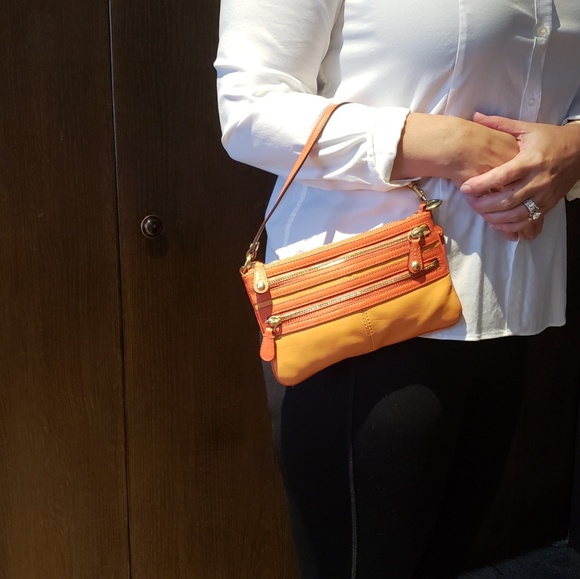 CoachTwo Tone Orange Wristlet - Picture 1 of 3